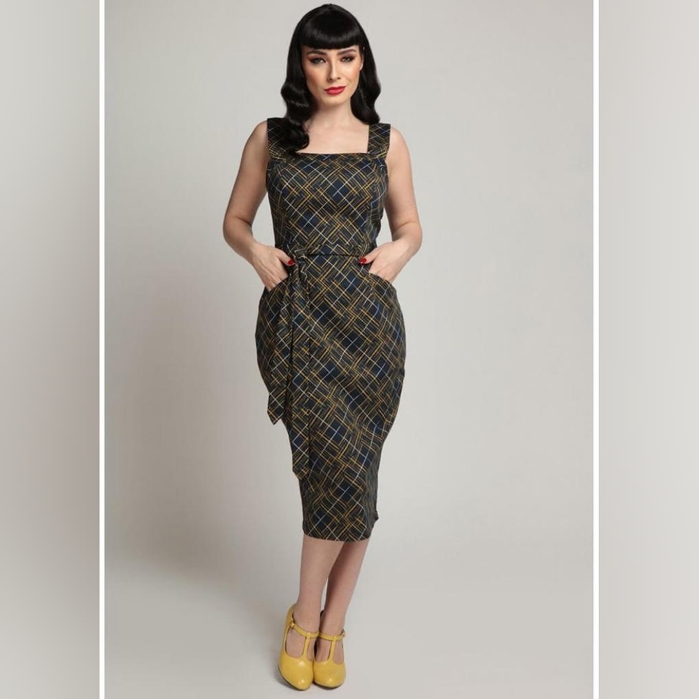 Collectif Tess Hatch Check 40’s Pencil Dress